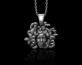 Small Size Antique Sterling Silver Medusa Pendant, Ancient Greek Mythology Medusa Necklace, Gorgon Medusa Charm Snakes Jewelry, Pendant Only