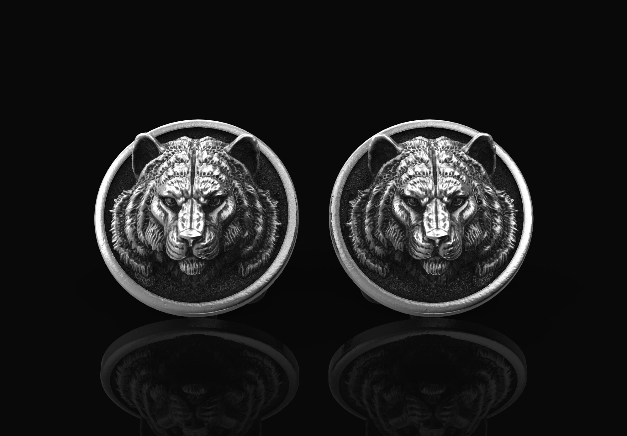 Tiger Cufflinks Silver Tiger Cufflinks Bengal Tiger Wild Etsy