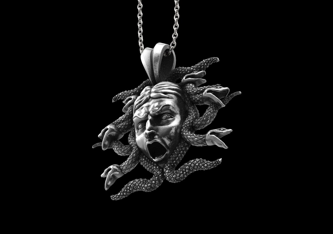 Silver Medusa Pendant Greek Medusa Necklace Necklace Etsy
