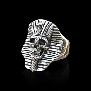 925 Sterling Silver Egyptian Pharaoh Skull Ring, Egyptian God Man Ring, Handmade Egyptian Pharaoh Skull Signet Men Ring, Pharaoh Man Ring