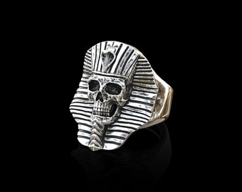 925 Sterling Silver Egyptian Pharaoh Skull Ring, Egyptian God Man Ring, Handmade Egyptian Pharaoh Skull Signet Men Ring, Pharaoh Man Ring