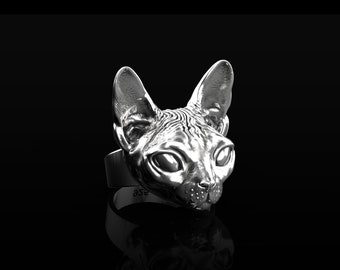 Sterling Silver Sphynx Ring, Sphynx Jewelry, Cat Ring, Cats Love Pets, Silver Cat, Animal jewelry Girl Gift, Silver Sphynx Animal Ring