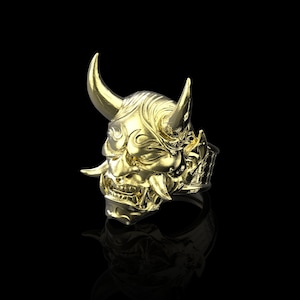 Brass Japanes Hannya Mask Men Ring, Devil Oni Ring, Japanese Symbol, Samurai Ring, Kabuki Mask, Japanese Style Demon Mask Ring, Mens Jewelry