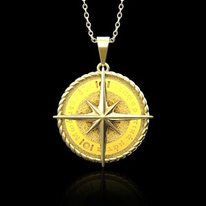 Yellow Gold Plated Compass Mens Pendant Necklace Engraved Compass Necklace Compass Necklace For Men North Star Compass Necklace Pendant Only