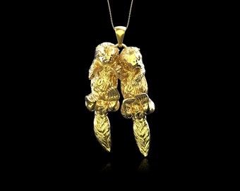 18K Gold Plated Otters Pendant Necklace, Sea Otter Necklace, Cute Pair Of Otters Wildlife, Sea Life And Nautical Beach jewelry, Pendant Only