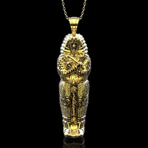 18K Yellow Gold Plate Egyptian King Tutankhamun Pendant. Pharaoh Sarcophagus Mummy, Pharaoh Ancient Egpyt, Pharaoh Men Jewelry, Pendant Only