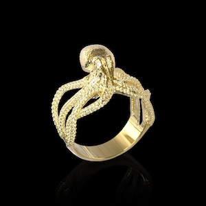 18K Gold Plated Octopus Ring, Ocean Inspired Jewelry, Sea Animal Ring, Unique Ocean Ring For Men, Ring for Best Friend-Boyfriend