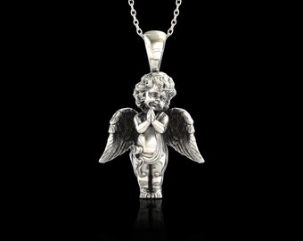 925スターリングシルバーの祈る赤ちゃんの天使のペンダント、天使のチャーム、宗教的なペンダント、天使のジュエリー、彼と彼女への贈り物、天使のジュエリー、ペンダントのみ