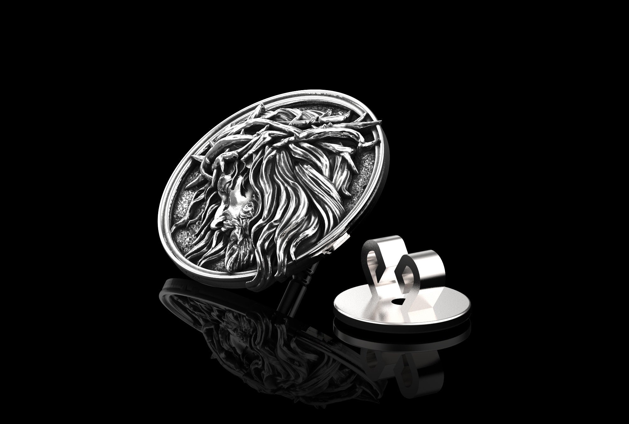 Sterling Silver Jesus Lape Pin, Christ Jesus, Christian Men Brooch ...