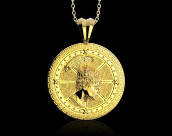 18K Gold Plated Perseus Men's Necklace, Ancient Greek Mythology Pendant, Gift for Him, Ancient Greek Warrior Symbol, Pendant Only