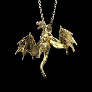 18K Gold Plated Fire Breathing Dragon Pendant, Flying Dragon Charms Men Necklace, Viking Dragon Jewelry, Gift For Him Her, Pendant Only
