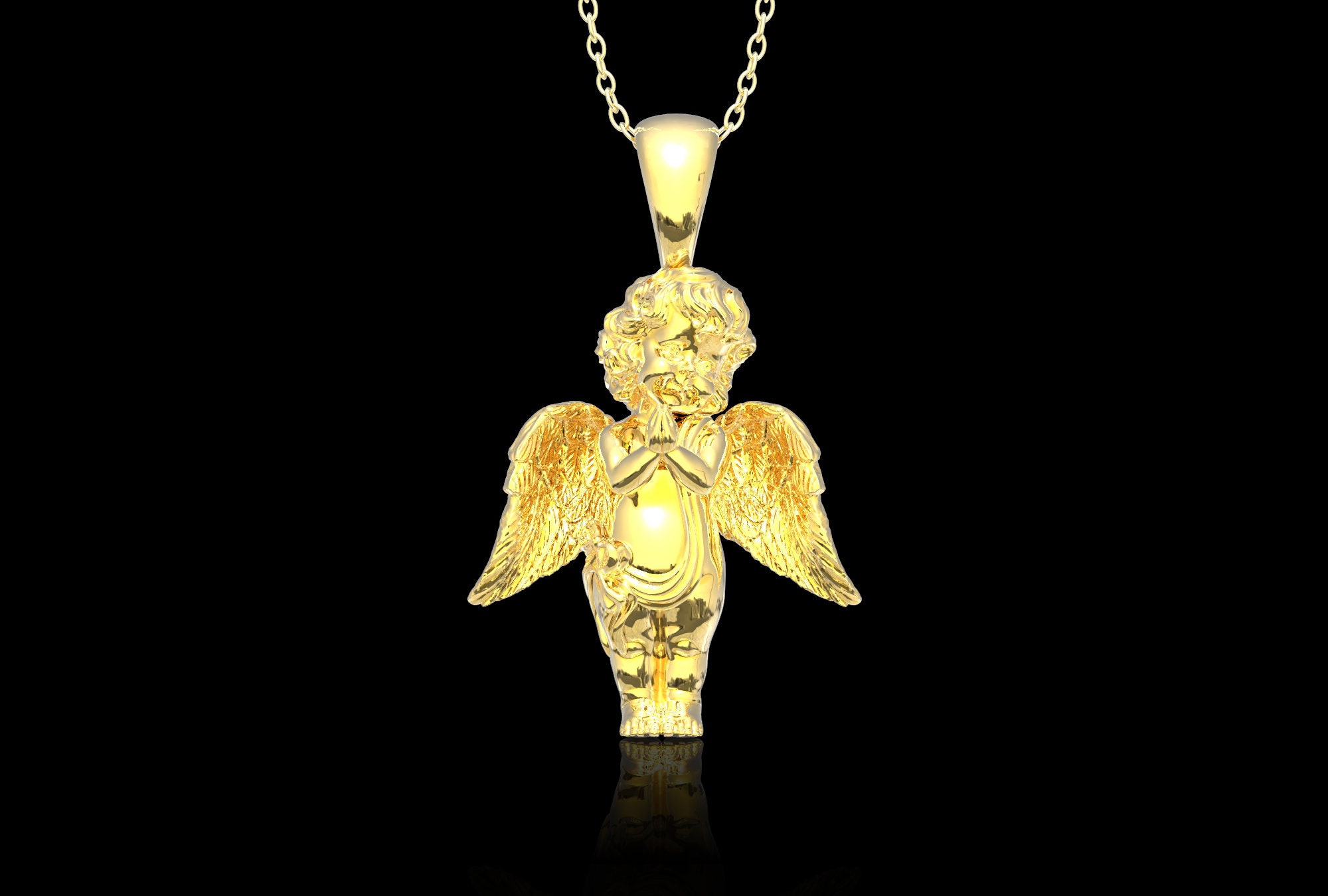 18K Gold Plated Praying Baby Angel Pendant, Angel Charm