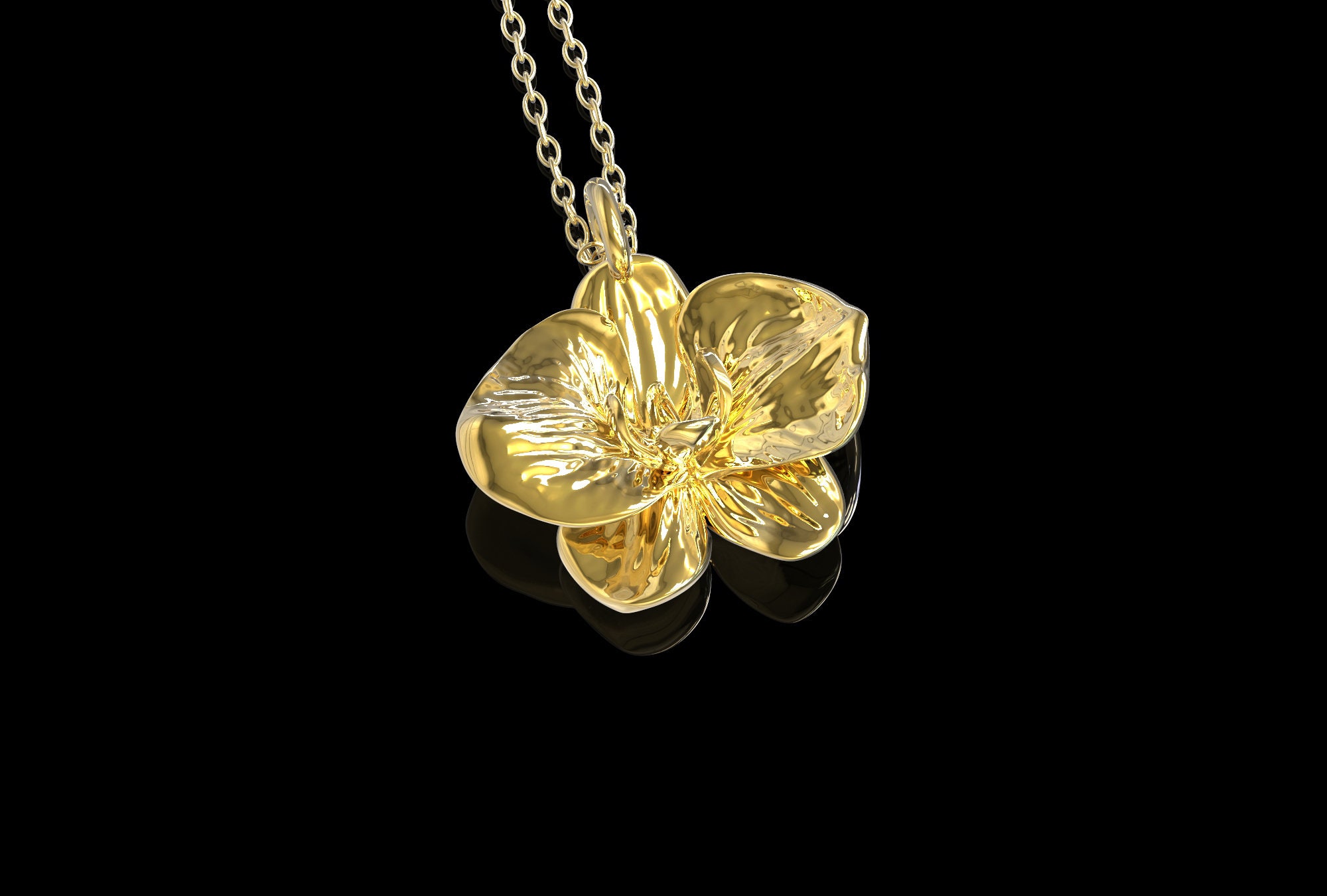Yellow Gold Plate Orchid Pendant, Flower Necklace, Flower Pendant