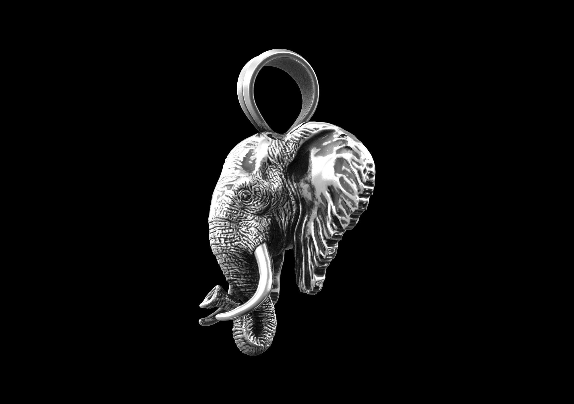 Large Size Sterling Silver Elephant Head Pendant Necklace Etsy