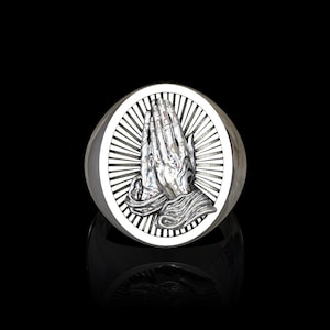 925 Sterling Silver Praying Hands Ring, Protection Ring, Faith Ring, Religious Christan Catholic Gift Jewelry, Godfather Ring, Gift for Him