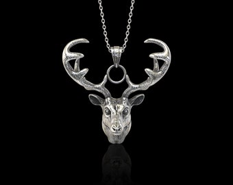 Sterling Silver Deer Head Pendant, Reindeer Silver Men Jewelry, Deer Necklace Charm, Deer Antlers, Horned Deer,Wildlife Jewelry,Pendant Only