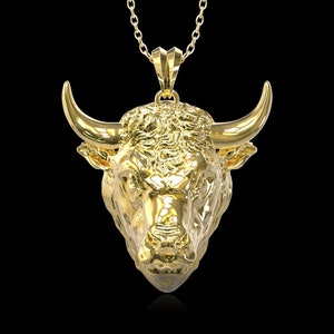 18K Gold Plated Bull Head Pendant, Angry Bull Necklace, Men Bull Necklace, Taurus Zodiac Pendant, Gift For Him, Animal Jewelry, Pendant Only