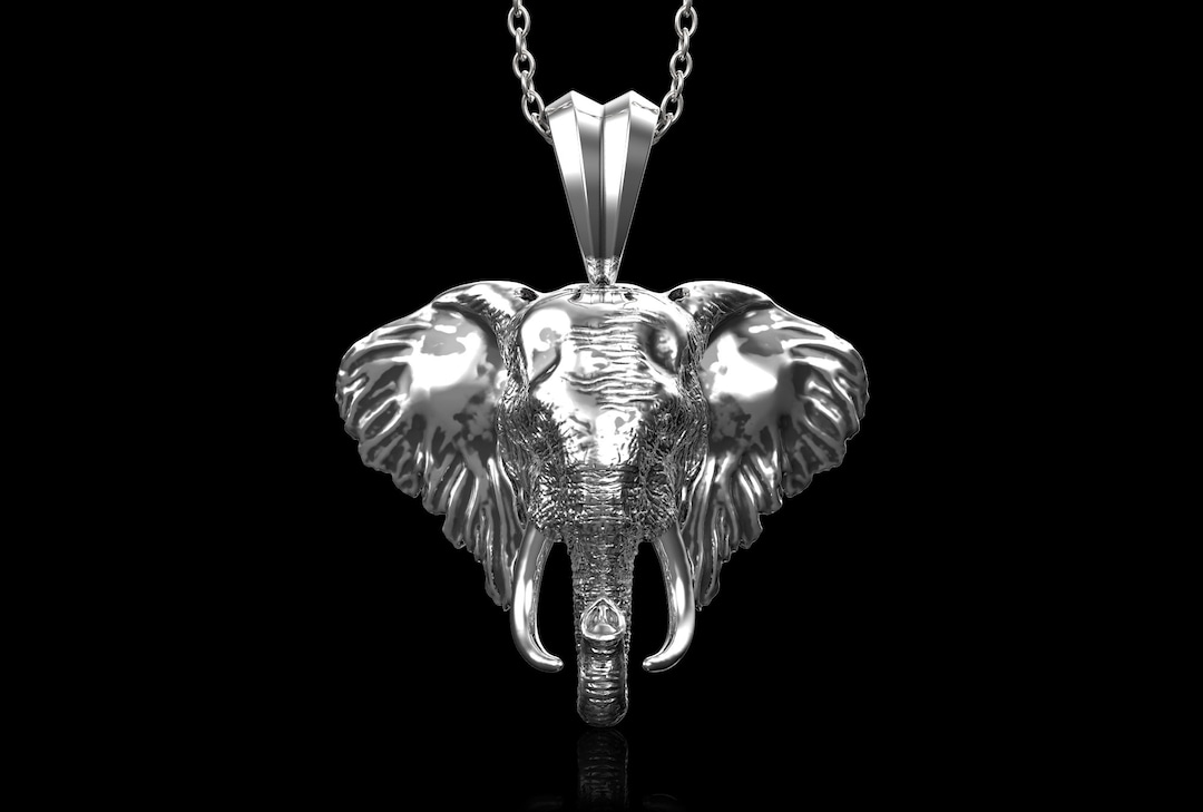 Sterling Silver Elephant Head Necklace, Elephant Pendant Silver