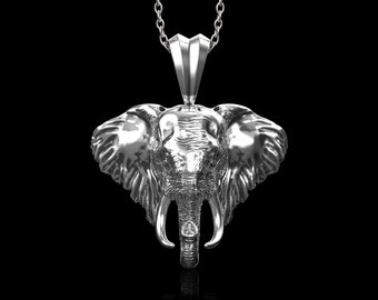 Sterling Silver Elephant Head Necklace, Elephant Pendant Silver, African Elephant Necklace, Animal  Necklace, Gift For Him Her, Pendant Only