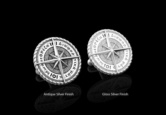 Amazing Men's Rope-Style Compass Unique Cuff Links In Sterling 925 Silver 