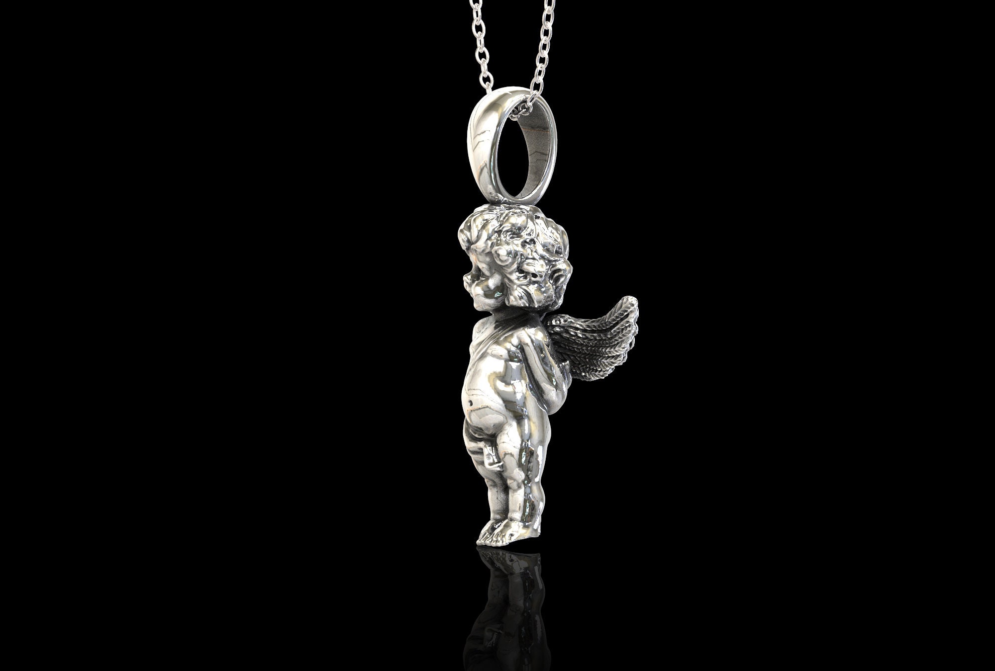 Sterling Silver Angel Charm Pendant Necklace, Cherub Charm, Baby