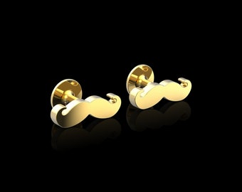 Gemelos de bigote chapados en oro de 18 quilates, gemelos de bigote Movember, gemelos de hombre barbudo, regalo de marido, artículo de moda para hombres, accesorios de traje