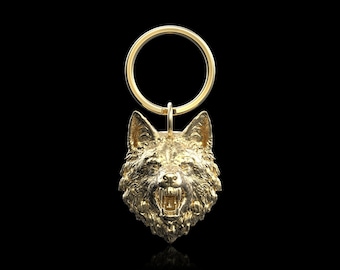 Bronze Roaring Wolf Keychain, Wolf Keyring, Viking Nordic Wolf, Animal Key Ring For Men, Biker Gift, Gift For Him, Car Accessory
