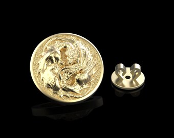 Bronze Two Dargons Men Lapel Pin, Celtic Dragon Brooch, Viking Dragon Badge, Tuxedo Items, Fantasy Jewelry, Suit Accessories, Gift For Him