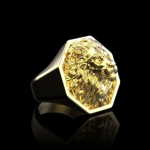 18K Gold Plated Calm Lion Ring, Lion for Zodiac Gift, Lion King Ring, Mens Lion Head Ring, Ring For Husband, Brave Man Ring, Animal Ring