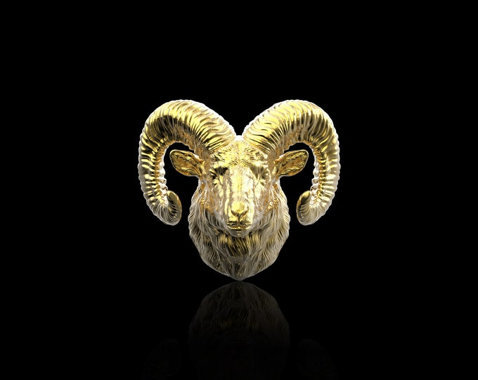 18K Gold Plated Big Horned Ram Lapel Pin, Aries Zodiac Men Brooch, Animal Badge, Groom Wedding Gift, Suit Aeccessories, Gift For Him