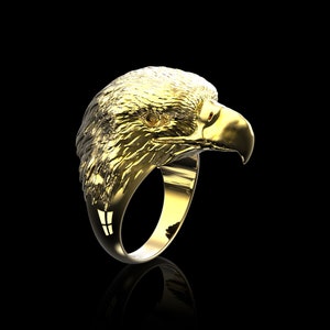 18K Gold Plated American Bald Eagle Ring, Unique Animal Ring for Men, Engraved Birds Ring, Best Friend Gift, Symbol of Life, Gift for Him