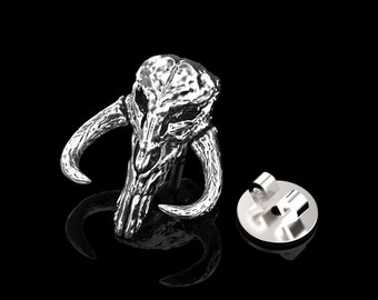 Pines de solapa de plata de ley de Star Wars con diseño de mitosaurio mandaloriano, broche para traje, joyería de mitosaurio, accesorios para traje, broche de calavera mandaloriana