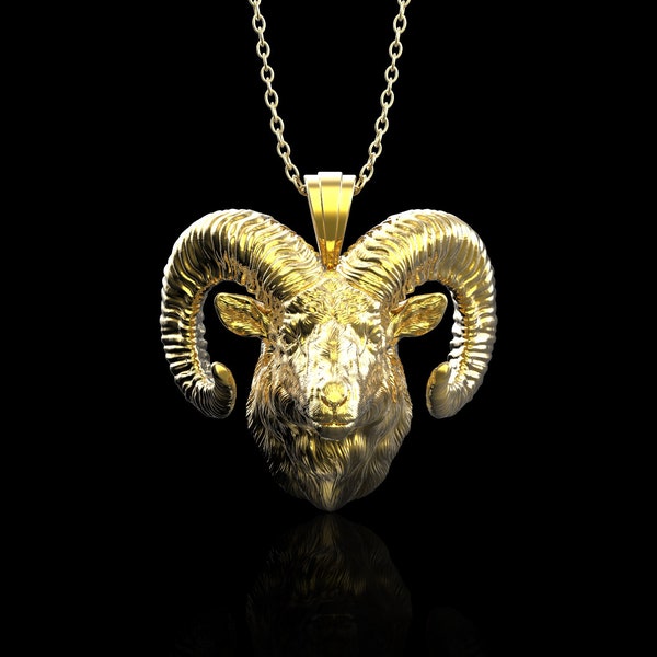 18K Gold Plated Horned Ram Head Pendant, Aries Zodiac Necklace, Spirit Animal Aries Punk Jewelry, Animal Necklace,Gift For Him, Pendant Only