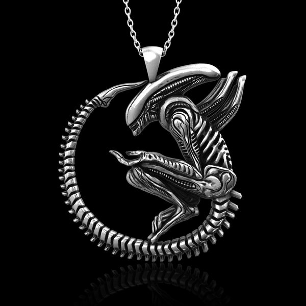 Sterling Silver Alien Xenomorph Necklace Pendant, H.R. Giger Inspired, Prometheus, Alien Necklace, Alien Covenant, Pendant Only No Chain