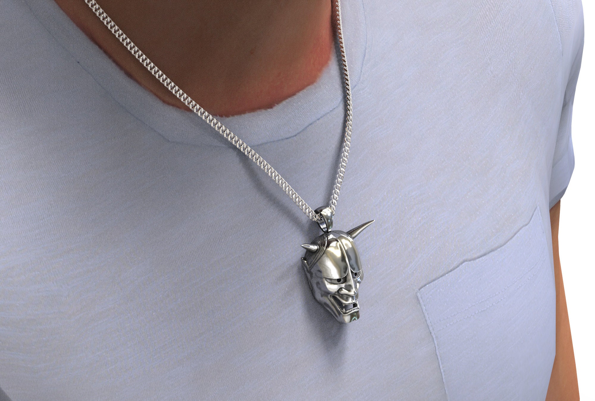 Sterling Silver Japanes Hannya Mask Pendant Necklace Devil Etsy