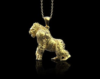 18K Gold Plated Roaring Gorilla Pendant, Angry Mountain Gorilla Jewelry, Gorilla Charms, Animal Necklace, Men's Accessories, Pendant Only