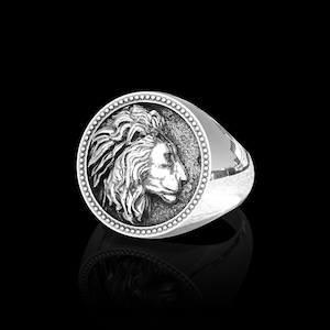 Sterling Silver Lion Ring, Handmade Mens Ring, Men&#39;s Jewelry, Gift for Him, Vintage Ring, Ring For Husband, Animal Jewelry, Leo Biker Ring