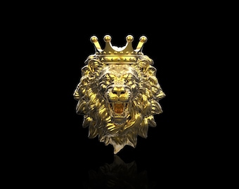 18K Gold Plated Roaring Lion Revers Pin Männer mit Krone, Brosche für Anzug Lion Schmuck, Lion Lover, Lion Pin Brosche, Geschenk für ihn, Herrenschmuck