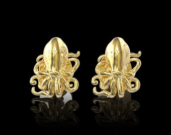 Yellow Gold Plated Octopus Cufflinks, Sea Octopus Cufflinks Octopus Jewelry Sea Life Forms Cufflinks Sea Animal Jewelry Men Suit Accessories