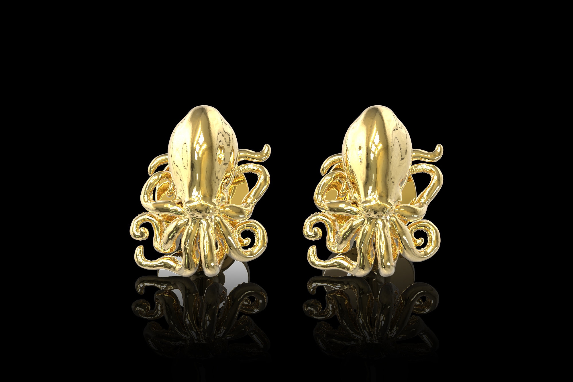 Yellow Gold Plated Octopus Cufflinks, Sea Octopus Cufflinks Octopus Jewelry Sea Life Forms Cufflinks Sea Animal Jewelry Men Suit Accessories