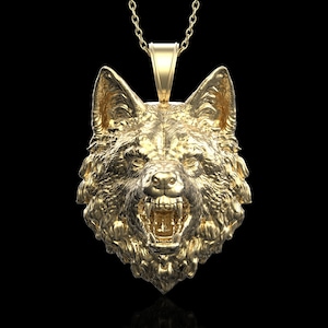 Bronze Wolf Men Pendant, Angry Wolf Pendant, Wild Wolf Charms, Viking Nordic Wolf, Wolf Canine Teeth, Men Animal Jewelry, Pendant Only