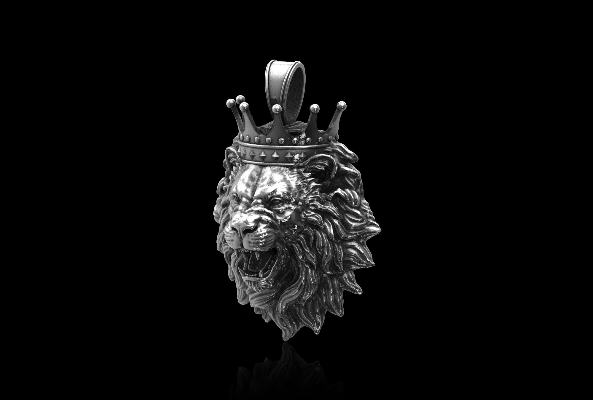 Sterling Silver Lion Pendant With Crown Crown Wearing Lion Etsy