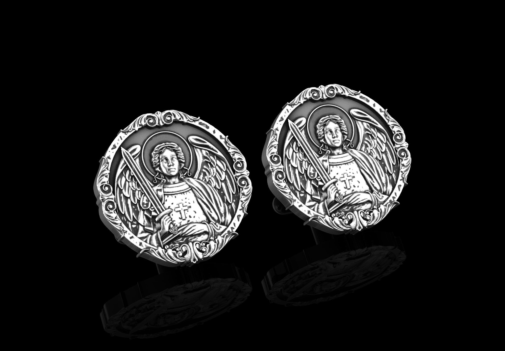 Boutons De Manchette Homme En Acier Inoxydable Avec Amulette Saint Michel | Bijou De Protection élégant | Taille 20x20 Mm - 9