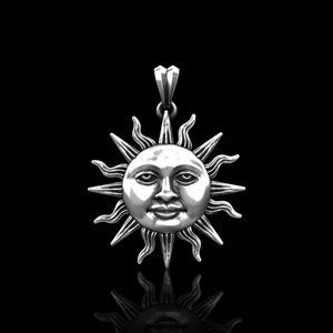 Sterling Silver Sun Pendant Necklace, Celestial Sun Pendant, Sun Pendant For Men, Sun Dial Charm, Sun Jewelry, Unique Gift For Him