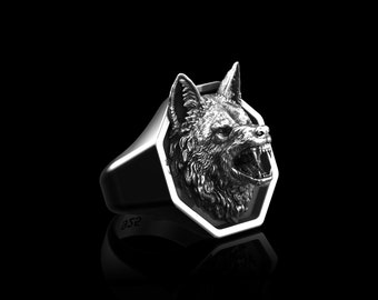 Sterling Silver Roaring Wolf Ring, Viking Nordic Wolf Ring, Viking Jewelry, Animal Ring, Wolf Jewelry for Him, Goth Ring, Christmas Gift