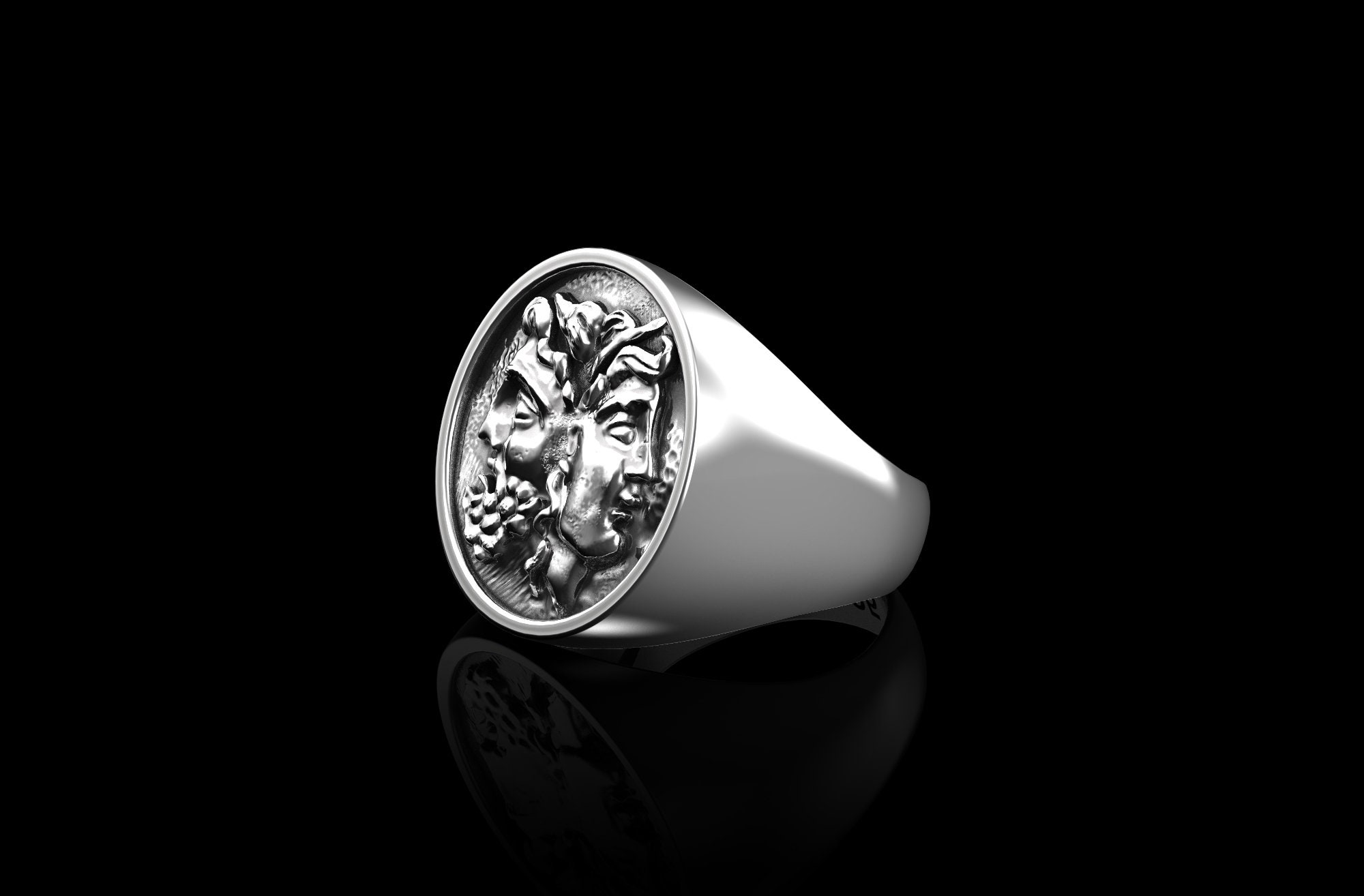 Sterling Silver God Janus Ring, Ancient Roman End and New