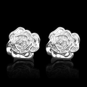 Sterling Silver Rose Bloom Flower Cufflinks,Flower Silver Cufflinks,Husband Anniversary Gift,Groomsmen Wedding Gift,Suit Accessories for Men