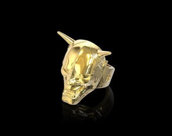 18K vergulde Japanse Hannya Mask-mannenring, duivel Oni-ring, Japans symboolring, samoerairing, demonring in Japanse stijl, cadeau voor hem