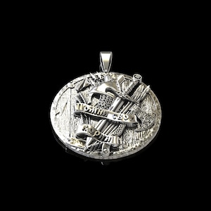 Sterling Silver Warrior Pendant Necklace, Barbarians Battle Axe, Viking Jewelry Men, Russian warrior of the Slavs