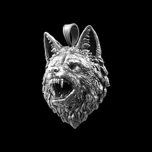 Personalized Large Size Wolf Pendant Necklace, Sterling Silver Wolf Pendant For Men, Angry Wolf Jewelry, Pendant for Thick Chains, Gray Wolf